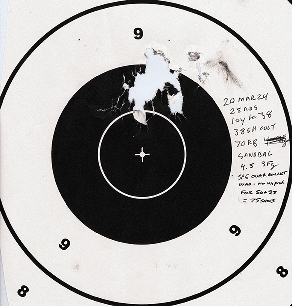 Plus, an additional 25 rounds of 38 Short Colt black powder roundball loads (with SPG Lube over bullet lube wad) with no wiping, for a total of 75 rounds with no wiping.